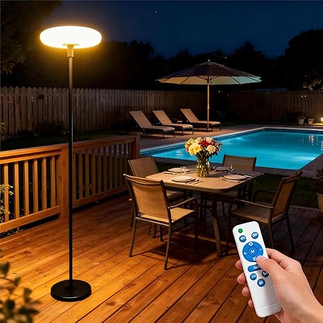 Lightdot Solar Outdoor Floor Lamp for Patio, Waterproof USB Rechargeable Cordless Floor Lamp with 3 Brightness Modes,Height Adjustable(Max 74IN),Warm White 3000k Standing Solar Lights for Yard Garden