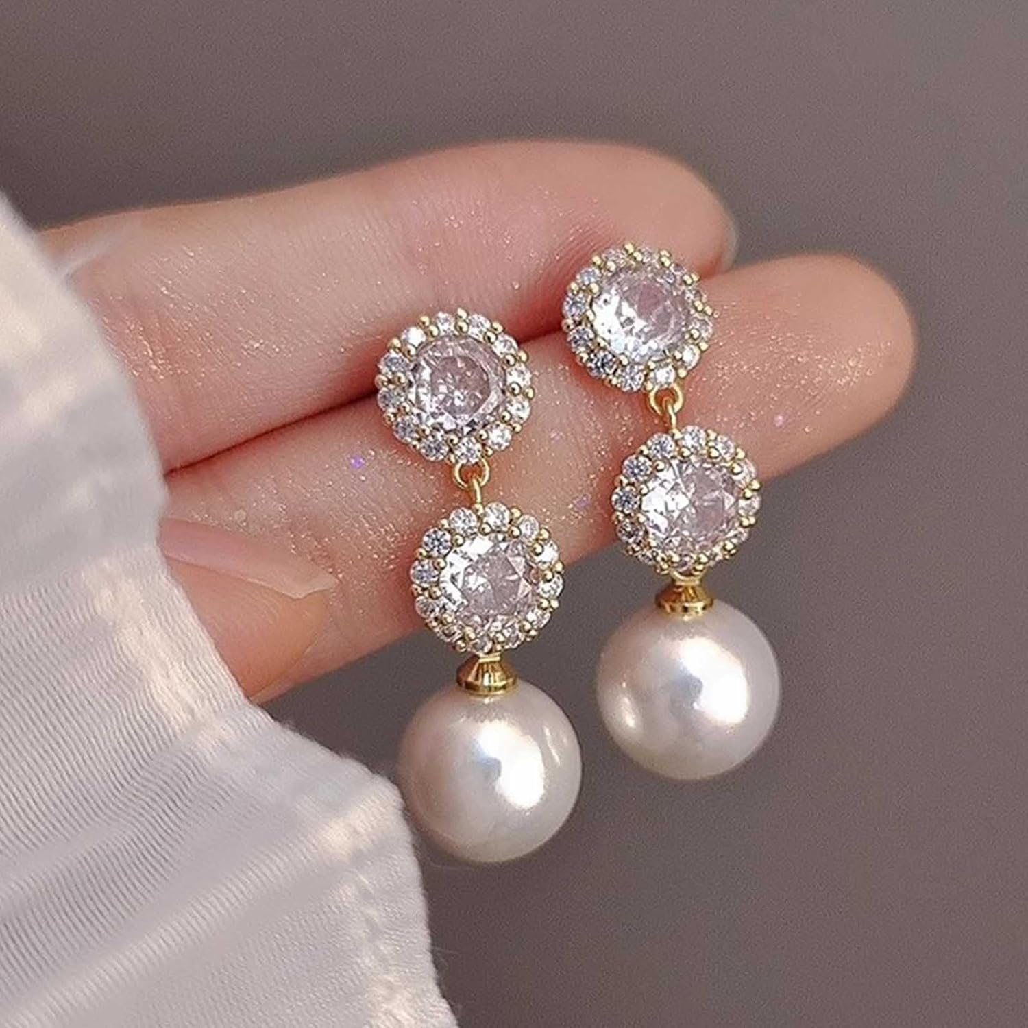 W WEILIRIAN Boho Pearl Drop Earrings Crystal Dangling Earrings Pearl Dangle Earrings Vintage Pearl Bead Earrings Rhinestone Pearl Earrings Jewelry for Women and Girls Gifts - Image 3