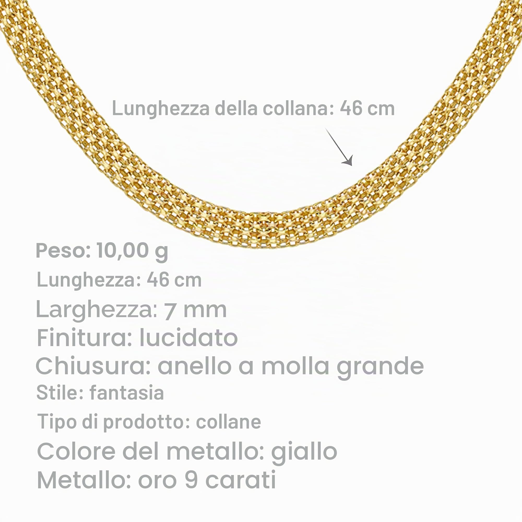 CARISSIMA Collana da Donna in Oro Giallo 9 ct con Catena Bismark di 46 cm/18 Pollici