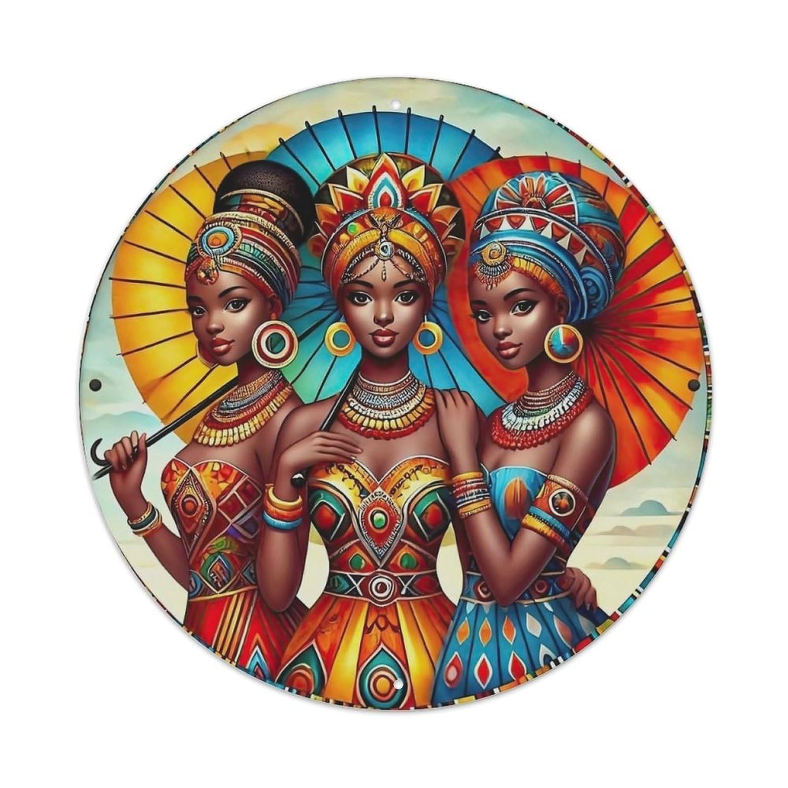 Colorful Tribal Women Pattern Art Metal Tin Sign