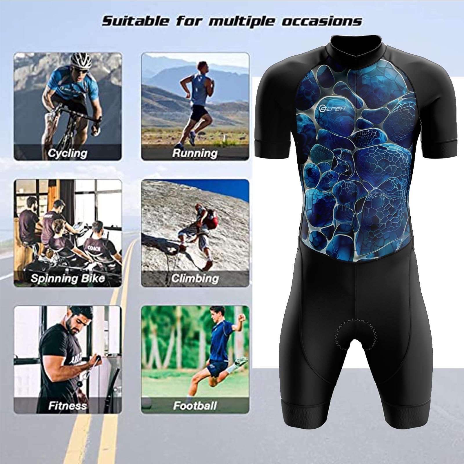 FFFF & OLFEH Conjuntos de Camisetas de Ciclismo for Hombres, Cycling Skinsuit Triatlón for Hombres, Pro Manga Corta Traje de Ciclismo, Racing Tri Suit de Bicicletas, MTB Mono