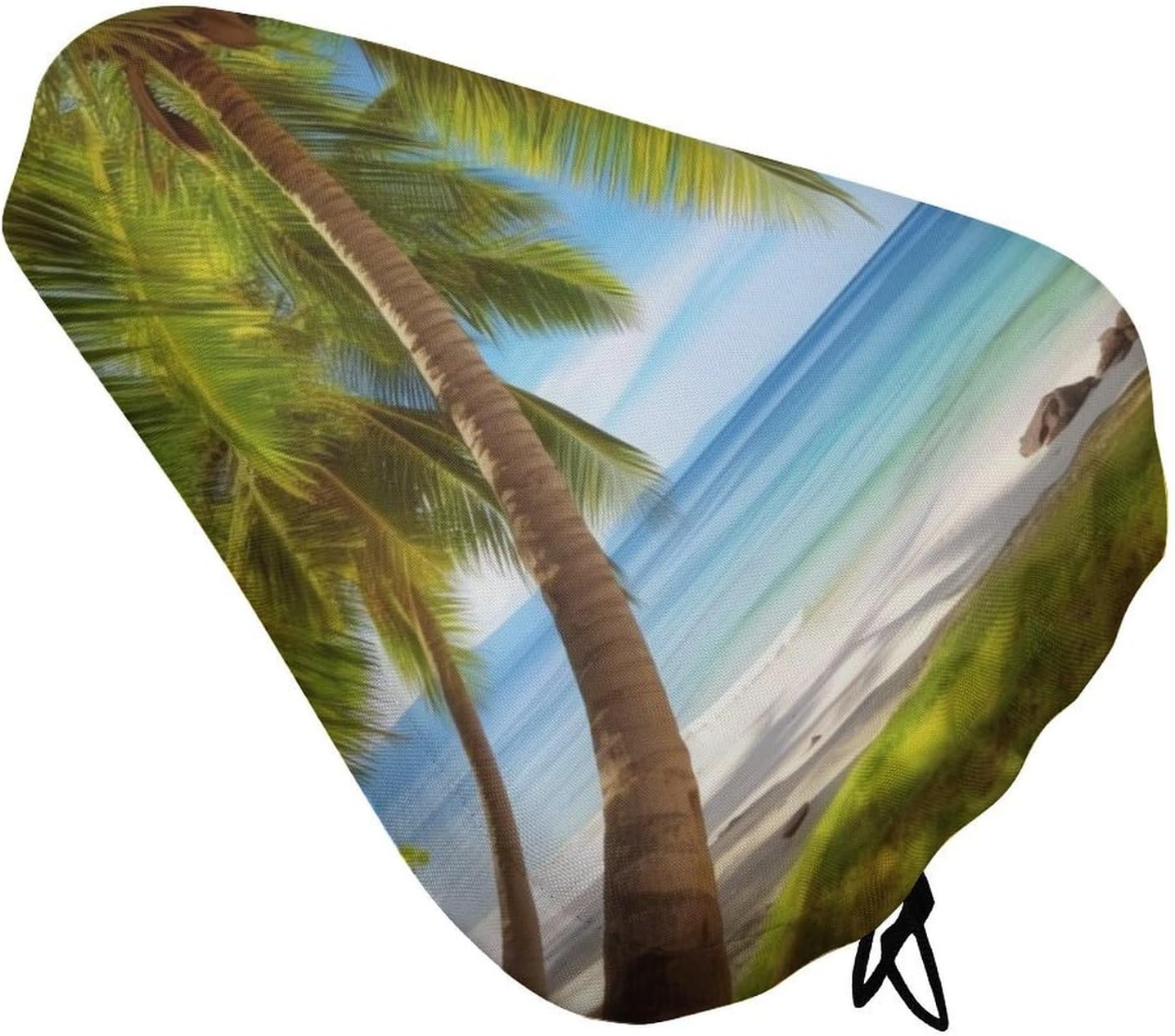 Green Palm Trees Ocean Waterproof Bike Seat Cushion with Drawstring for Women Men Soft Padded Bicycle Seat Cover for Comfort Wide Road Bike Saddles Universal Fit for Mountain Exercise