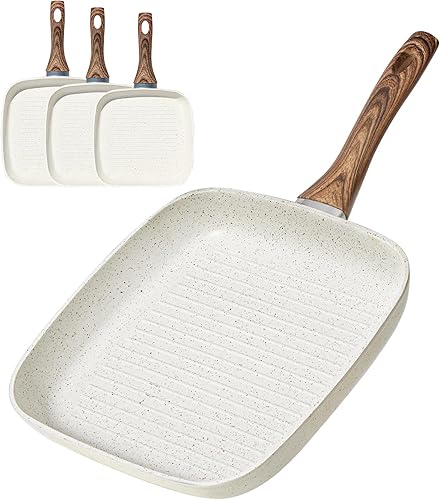 Sweetcrispy Juego de sartenes antiadherentes, juego de 3 sartenes cuadradas con mango Stay Cool y libre de PFOA, compatible con todas las estufas