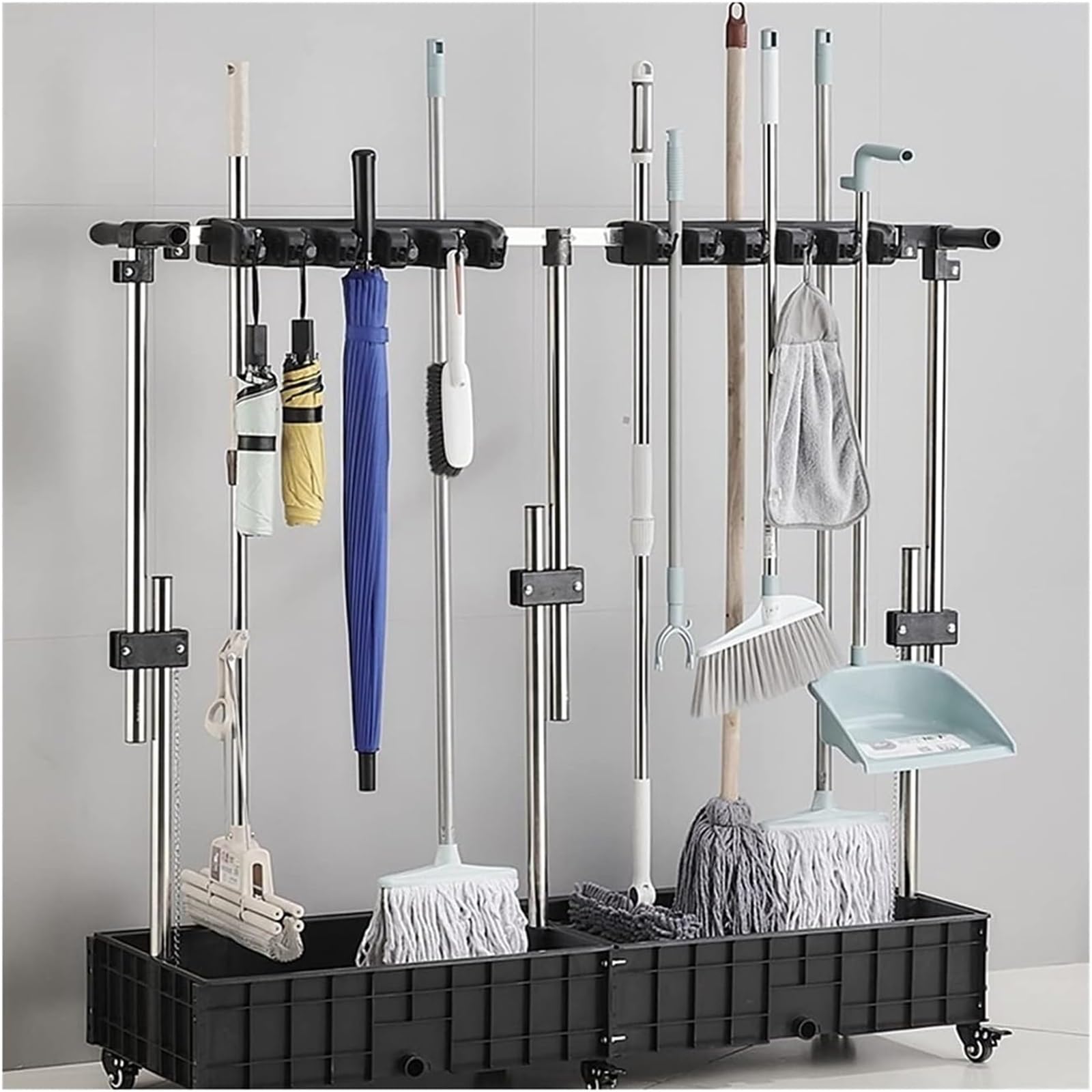 Soporte Para Fregona Y Escoba, Soporte Para Fregona Y Escoba, Colgador U Organizador De Herramientas De Acero Inoxidable, Estante Para Fregona Húmeda Con Escurridor, Util,Silver-20 tow 24 hooks