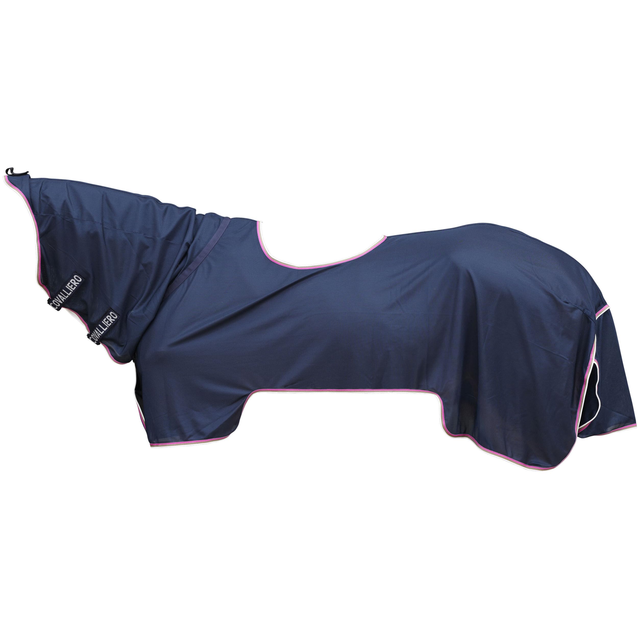 Covalliero - Ausreitdecke mit Halsteil & Klettverschluss FS26 – Pferdedecke zum vor Fliegen – Pferde Outdoordecke mit 65% UV-Schutz – Dunkelblau (Dark Navy) – Gr. 135cm