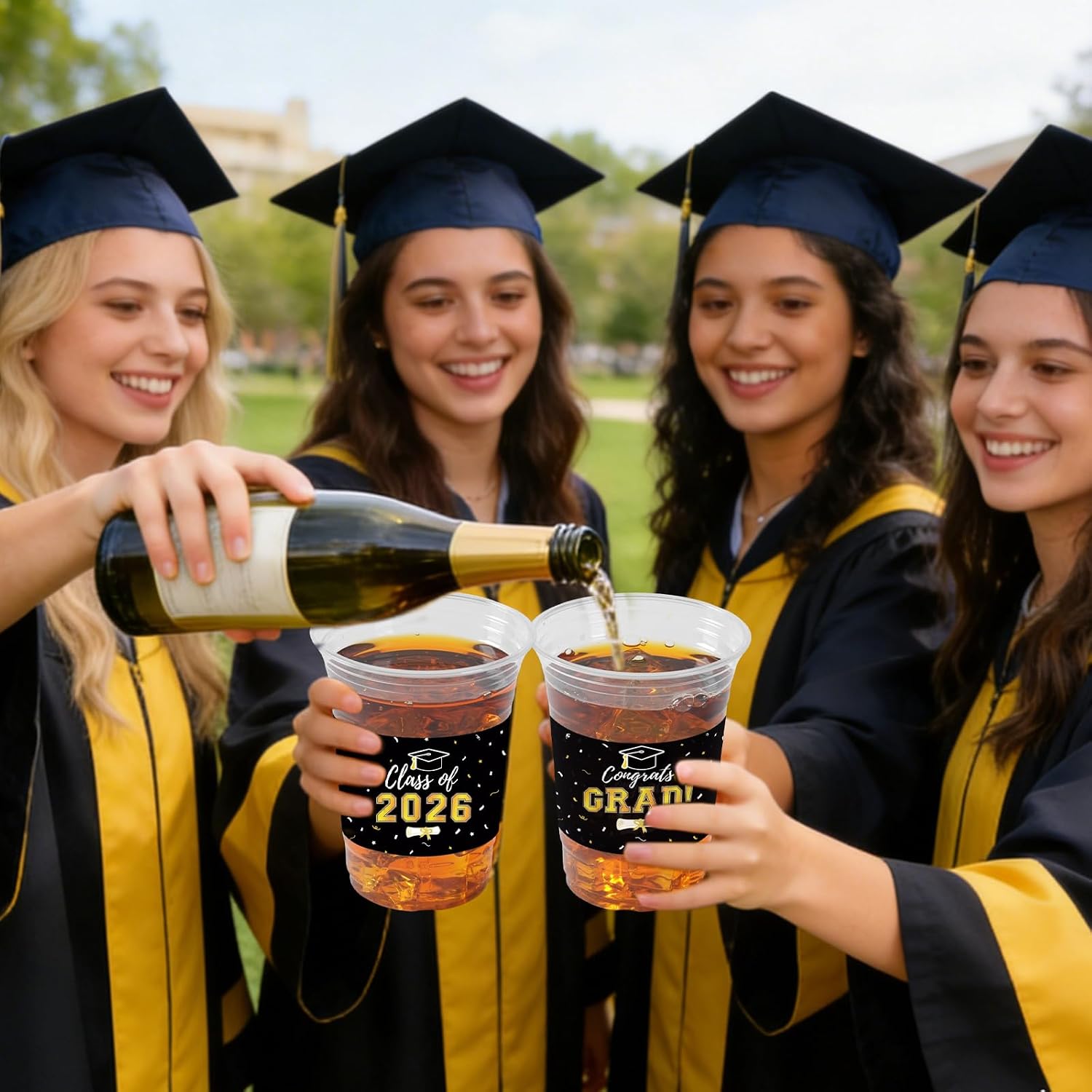 Labrostar 50Pcs Graduation Decorations 2026 Disposable Graduation Cups Congrats Grad Class of 2026 Decorations Graduation Party Supplies 16oz Black