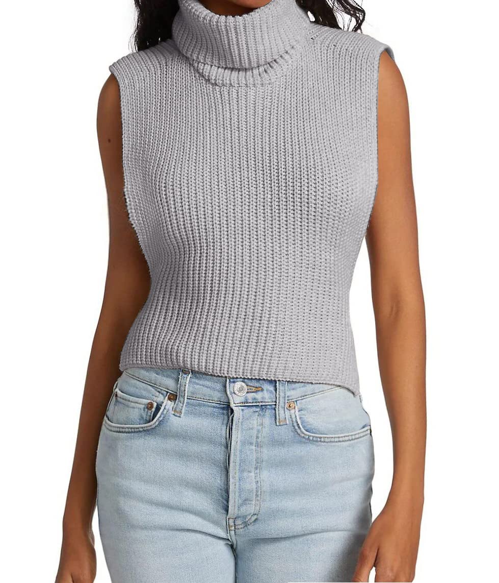 Womens Sleeveless Sweater Vest Turtleneck Ribbed Knit Tank Tops Basic Slim Fit Top