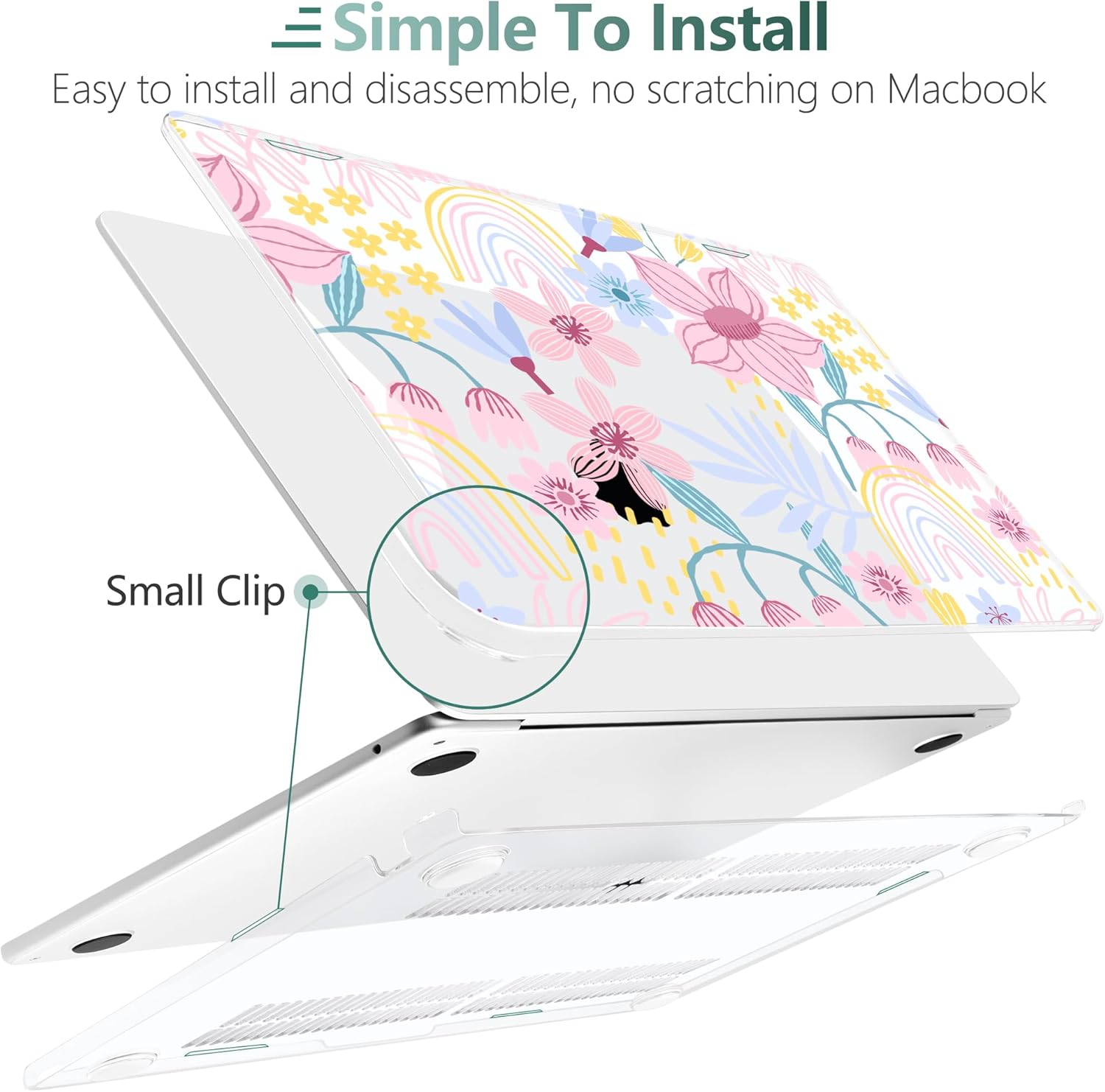 TWOLSKOO Compatible with M4 MacBook Air 13.6 inch Case 2025-2022 Release M4 A3240 M3 A3113 M2 A2681, Plastic Hard Shell & Keyboard Cover & Type C Adapter & Screen Protector, Floral Spring - Image 3