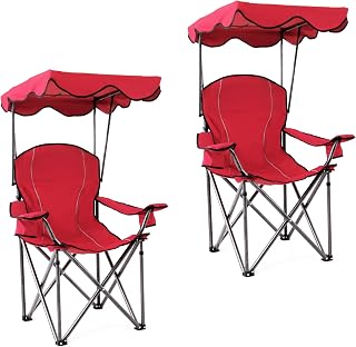 HIGH POINT SPORTS 2 Pack Camping Chairs with Shade Canopy Support 350 LBS