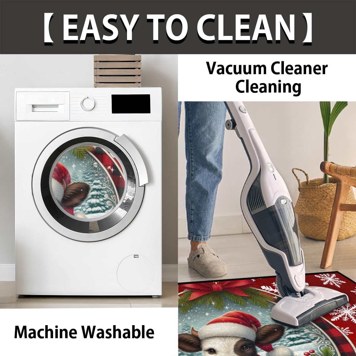 Christmas round cow festive Half Round Door Mat Non Slip Washable Semi Circle Area Rug Absorbent Soft Half Moon Rug Floor Mat for Indoor Outdoor Kitchen Bathroom Patio Front Door Mat Decor,a-12