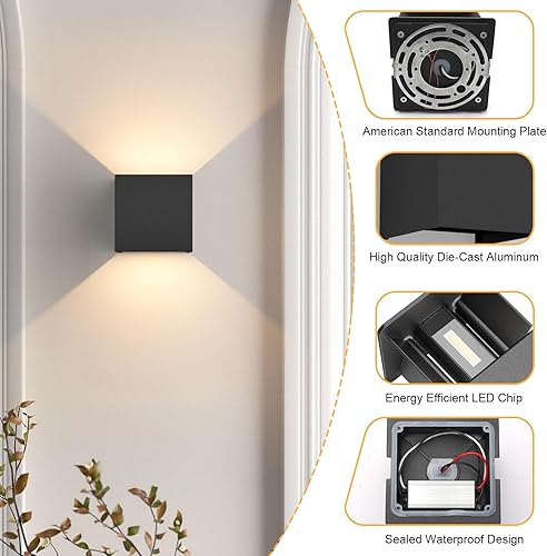 Miniatura 8 de Aoceley Paquete de 2 lámparas LED de pared para exteriores, aluminio, IP65, impermeables, arriba y abajo, iluminación de pared, exteriorinterior, 20
