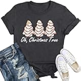 Women Merry Christmas Shirt Xmas Holiday T-Shirt Christmas Tree Cake Shirt