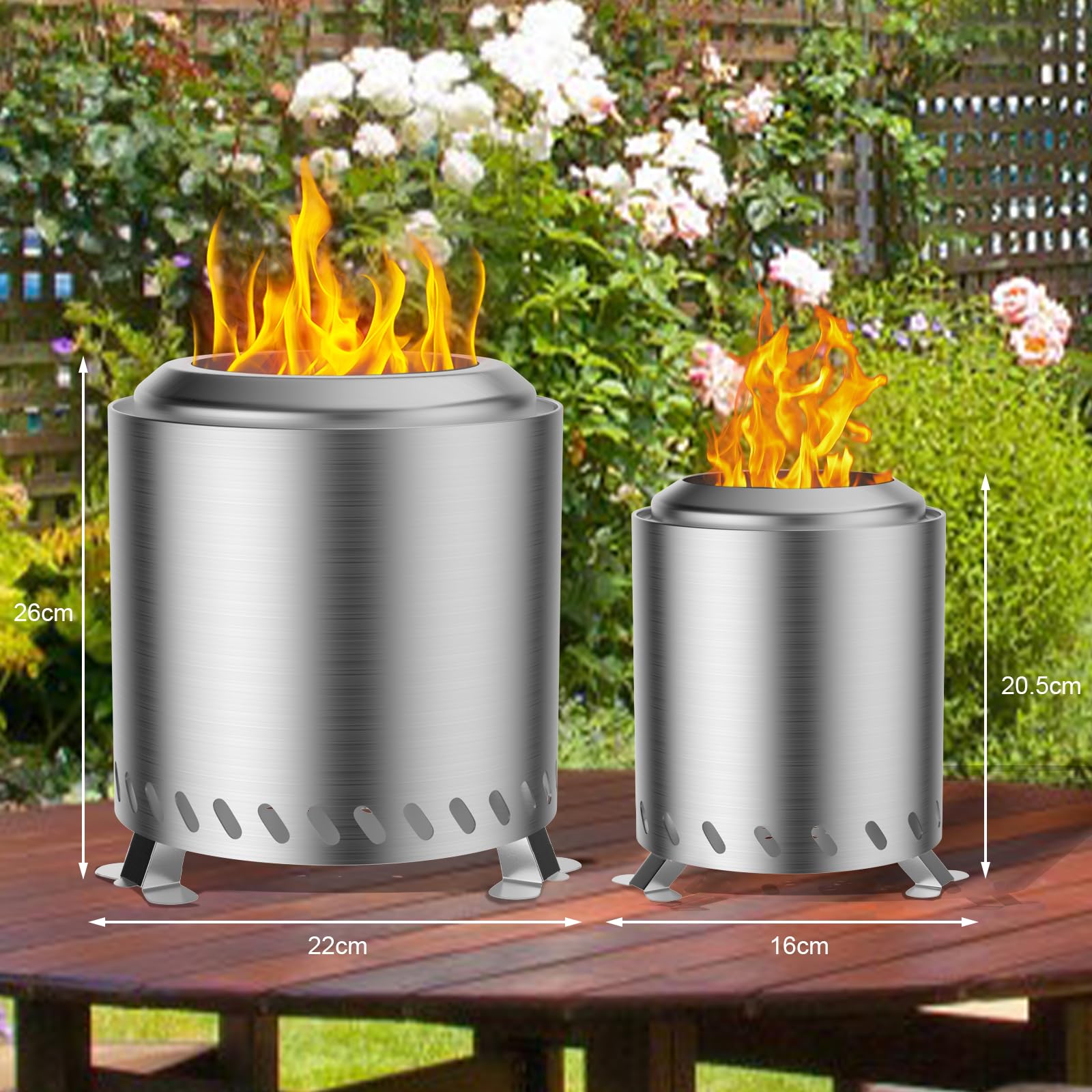 Fillis Braciere per esterni, 22x22x26cm Senza fumo in acciaio inox mini caminetto da tavolo con custodia balcone terrazza e giardino, decorazione ideale per barbecue in legno