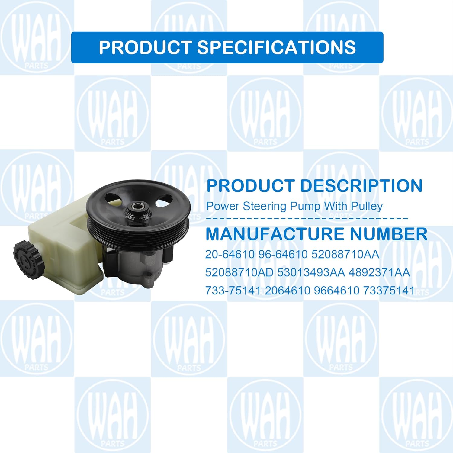 Power Steering Pump With Pulley Compatible With 2002 2003 2004 2005 2006 Jeep Liberty V6 3.7L 20-64610 96-64610 52088710AA