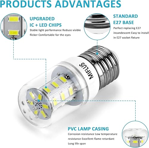 Miniatura 3 de MIFLUS Bombilla para refrigerador, bombilla para electrodomésticos 5304511738Bombilla Kei D34l E26E27 3.5W 5000K (85V-265V luz blanca) Bombilla LED