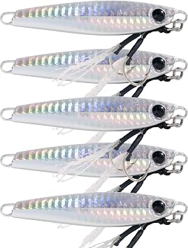 Slow Pitch Jig 60g - 5 Pack - High Reflective Finish | Premium Deep-Water Sinking Vertical Jigging Lure for Snapper, Grouper, Salmon and More