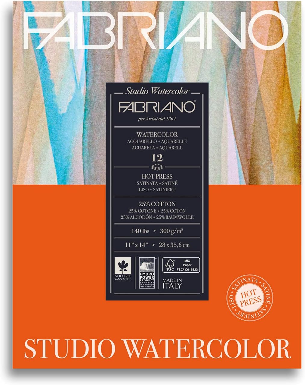 Fabriano Studio Hot Press Watercolor Pad, 11 x 14, White