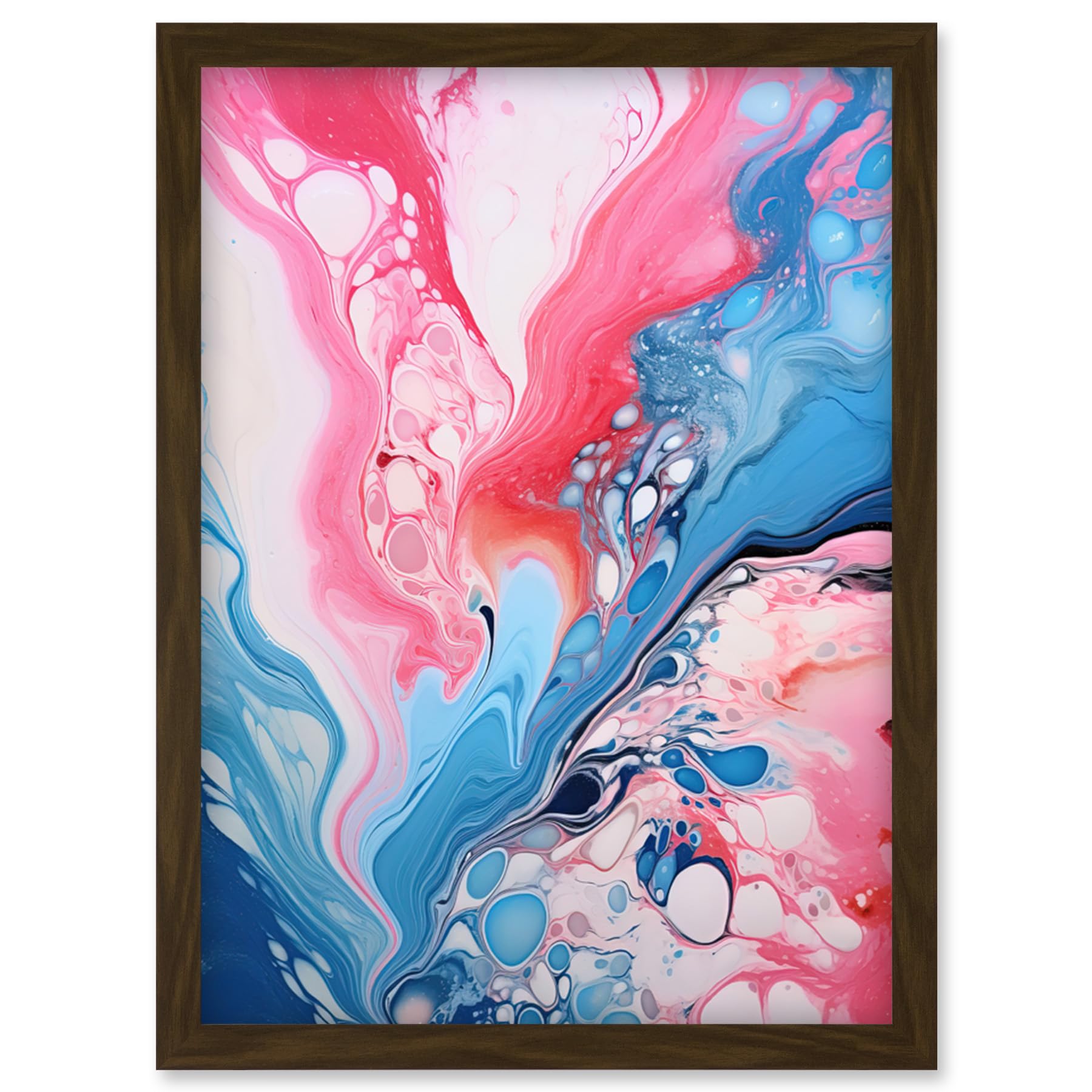 Artery8 Fluid Paint Acrylic Pouring Abstract Artwork Pink Blue Flowing Colours Artwork Framed Wall Art Print A4
