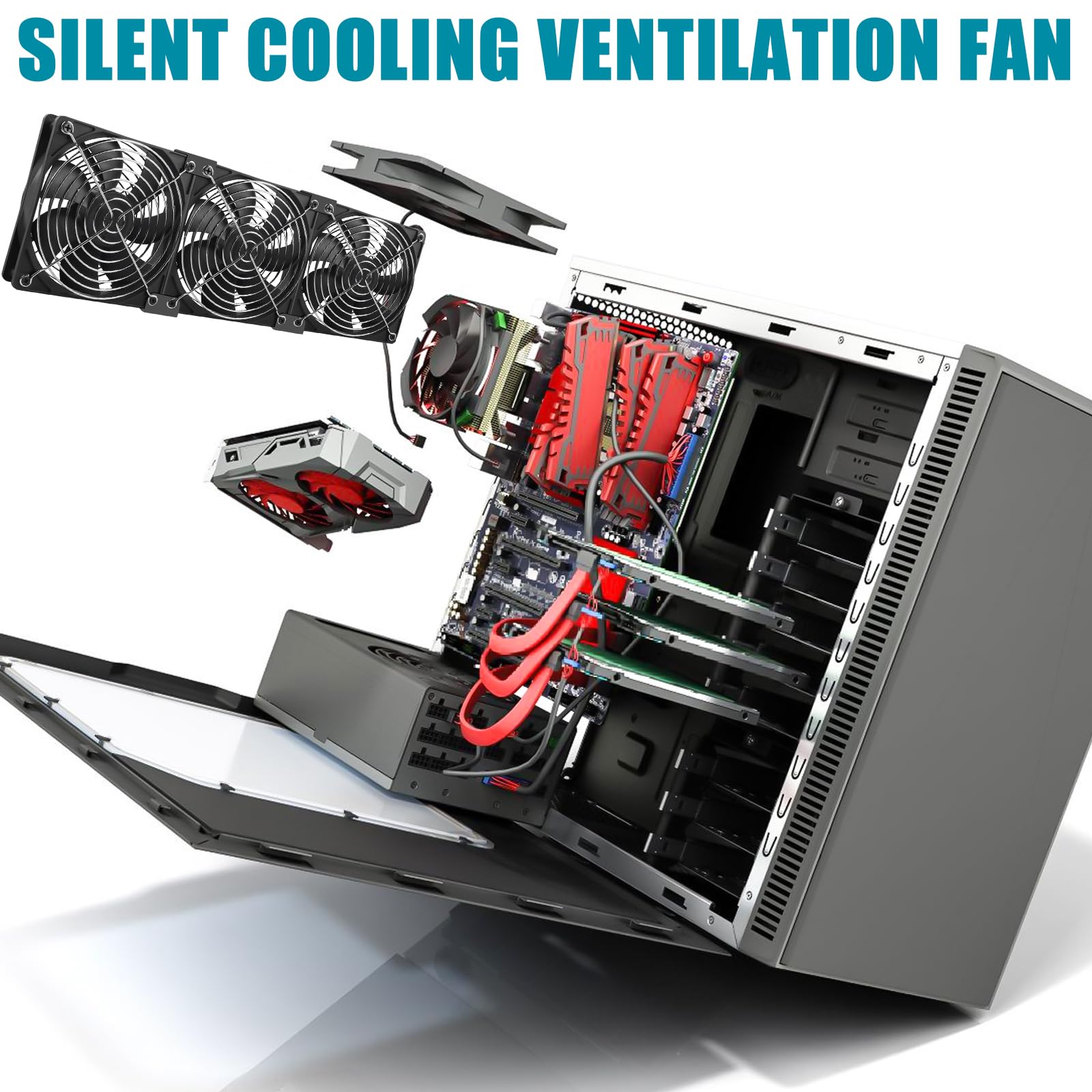 3 x 120mm ventola per case, ventola PC 12V con controllo della velocità, ventilatore AC 100-240V a doppio cuscinetto a sfera, ventilatore assiale, ventola silenziosa per PC, laptop, TV, router