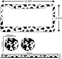Vista 2 de 14 accesorios de automóvil con estampado de vaca, marco de matrícula de vaca, portavasos de coche de vaca, tapas de vástago de válvula de neumático