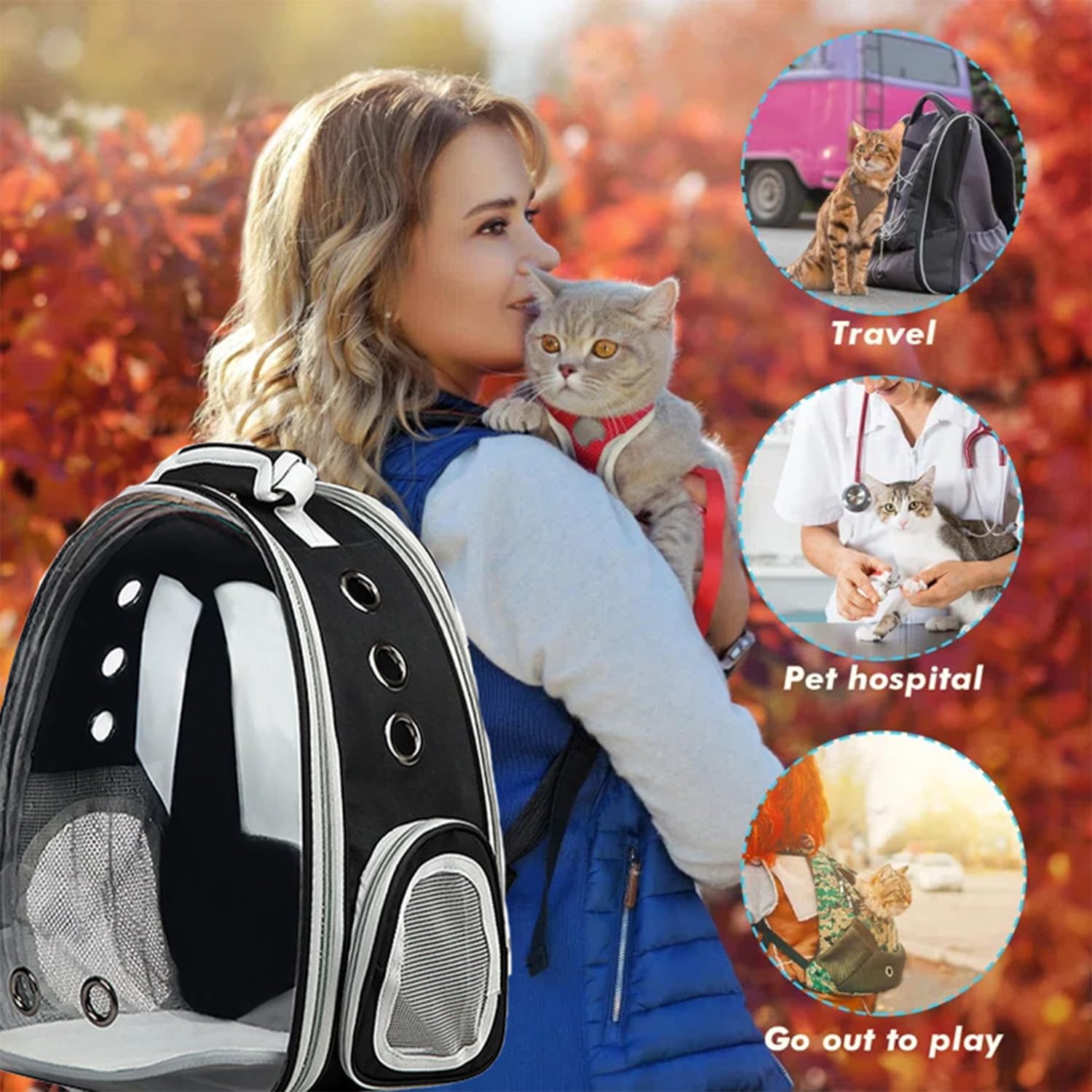 Mochila transportadora para gatos, mochila transportadora para mascotas para gatos pequeños y medianos, bolsa de transporte para perros, cápsula espacial, transportadora para mascotas (negro)