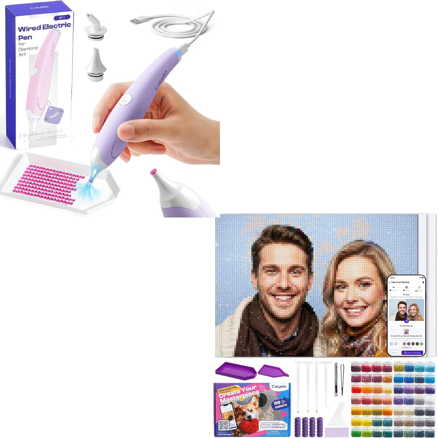 Caydo Wired Electric Diamond Painting Pen (Plug-in Use) with Custom Diamond Painting with Design App, Create Personalized Diamond Art from Photo for Adults, Diamond Painting - Ergonomic Vacuum Tool