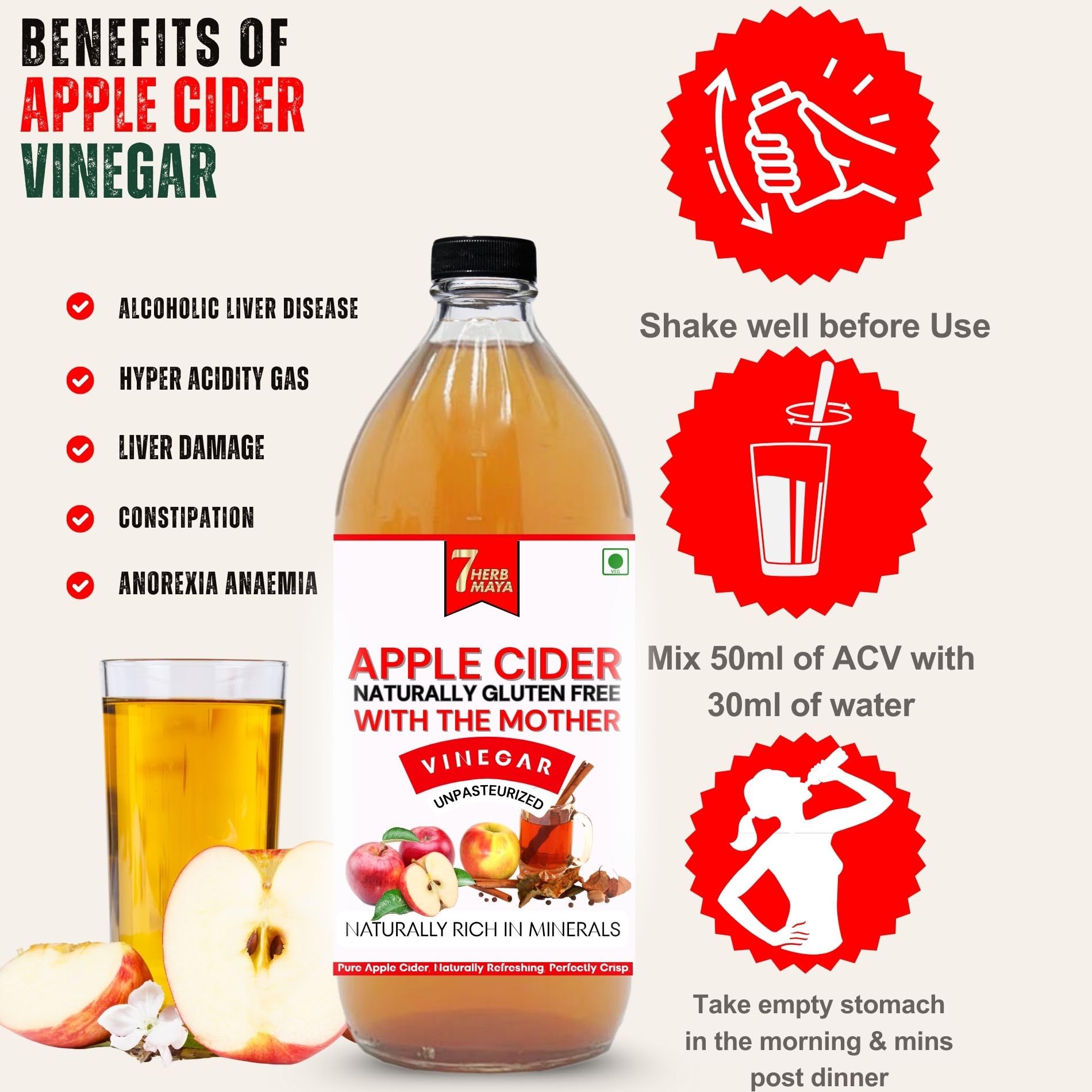 7HerbMaya Organic Apple Cider Vinegar with Mother | Naturally Fermented Apple Vinegar from Himalayan Apples | Raw, Unfiltered Plant-Based Refresher (2 Litre) 4