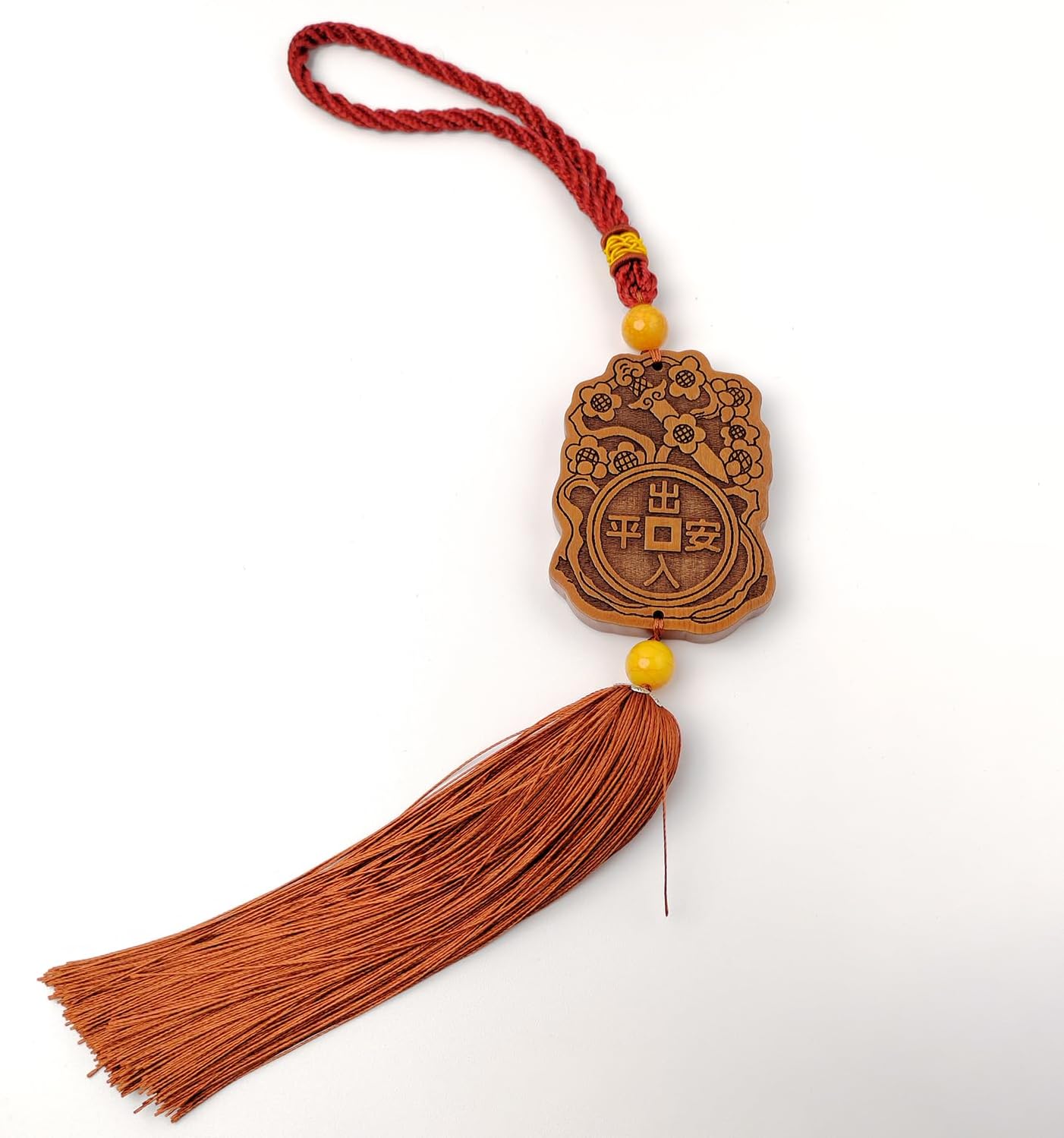 Peach Wood Hand Carved Feng Shui Ba Gua Lucky Hanging Ornaments for Car Good Luck Charms