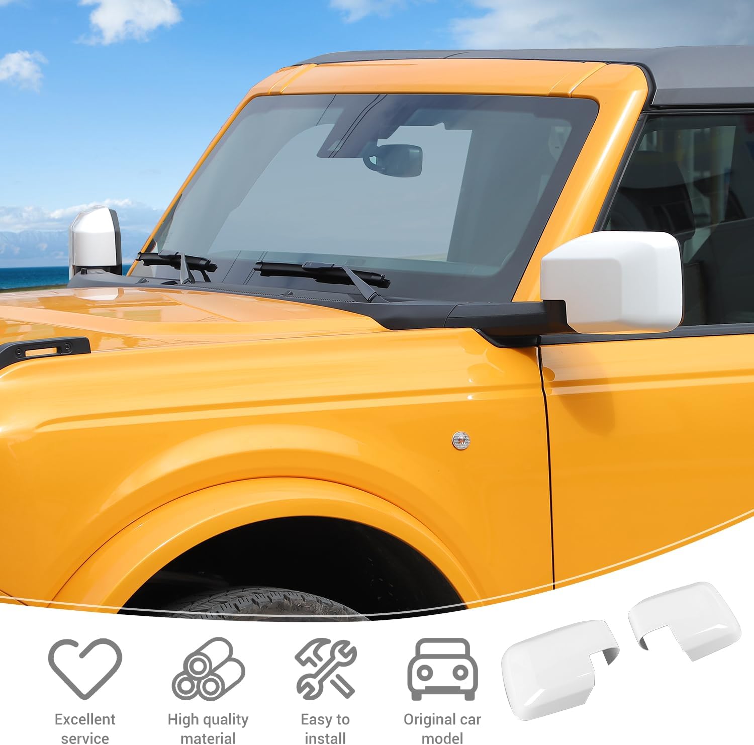 for Bronco Side Mirror Cover Trim White for Ford Bronco 2021 2022 2023 White Exterior Accessories 2pcs (for Mirror Without Light & Not for Sport)