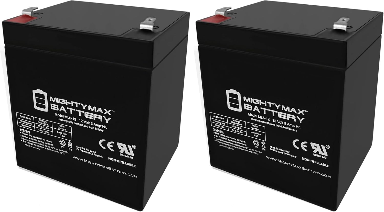 Mighty Max Battery ML5-12 - 12V 5AH Chamberlain 41A6357-1 Garage Door Opener Battery (Pack of 2)