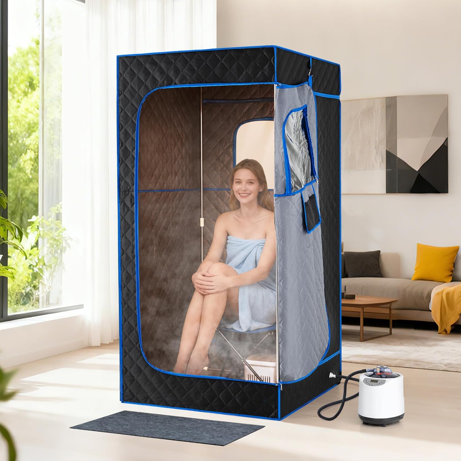 Giantex Portable Steam Sauna Box, Full Body Sauna Tent, 3L/1200W Fast-Heat Steamer, 15-Level Temperature, Remote Control, 99-Min Timer, Foldable Chair, Personal Home Spa, 35" x 35" x 71" (Blue)