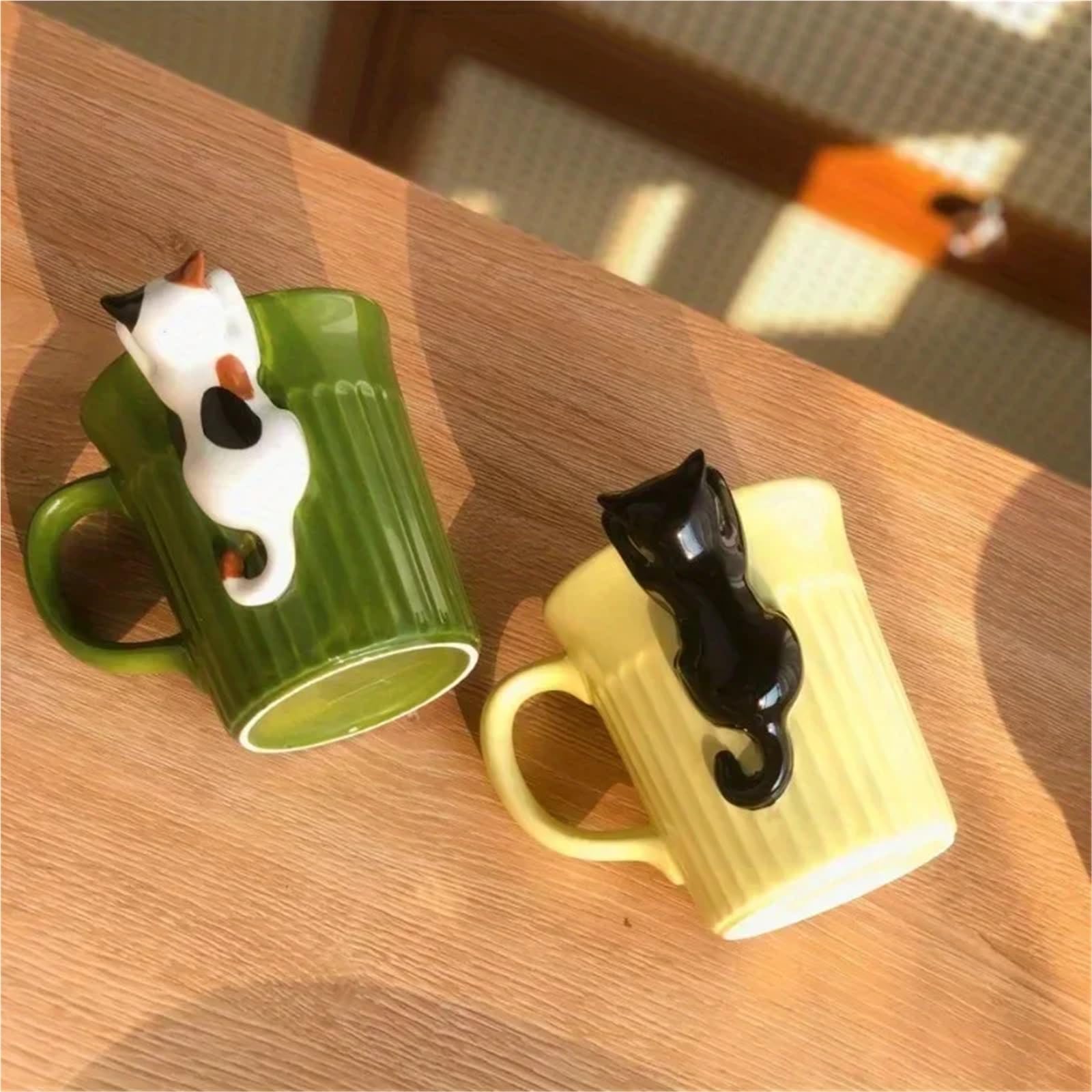 Tasse à café en céramique motif chat – Adorable tasse avec for les amoureux des animaux. for hôtel/restaurant/bureau. for restaurants/cafés Pour Cuisines, Cafés et Restaurants(Yellow)