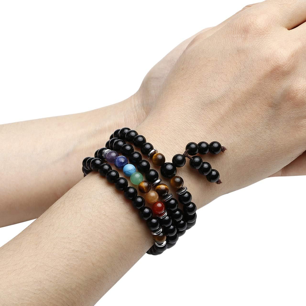 Top Plaza 108 Mala Prayer Beads Stretch Bracelet 7 Chakra Healing Crystal Stone Multilayer Wrap Bracelets Yoga Meditation Reiki Quartz Jewelry for Womens Mens