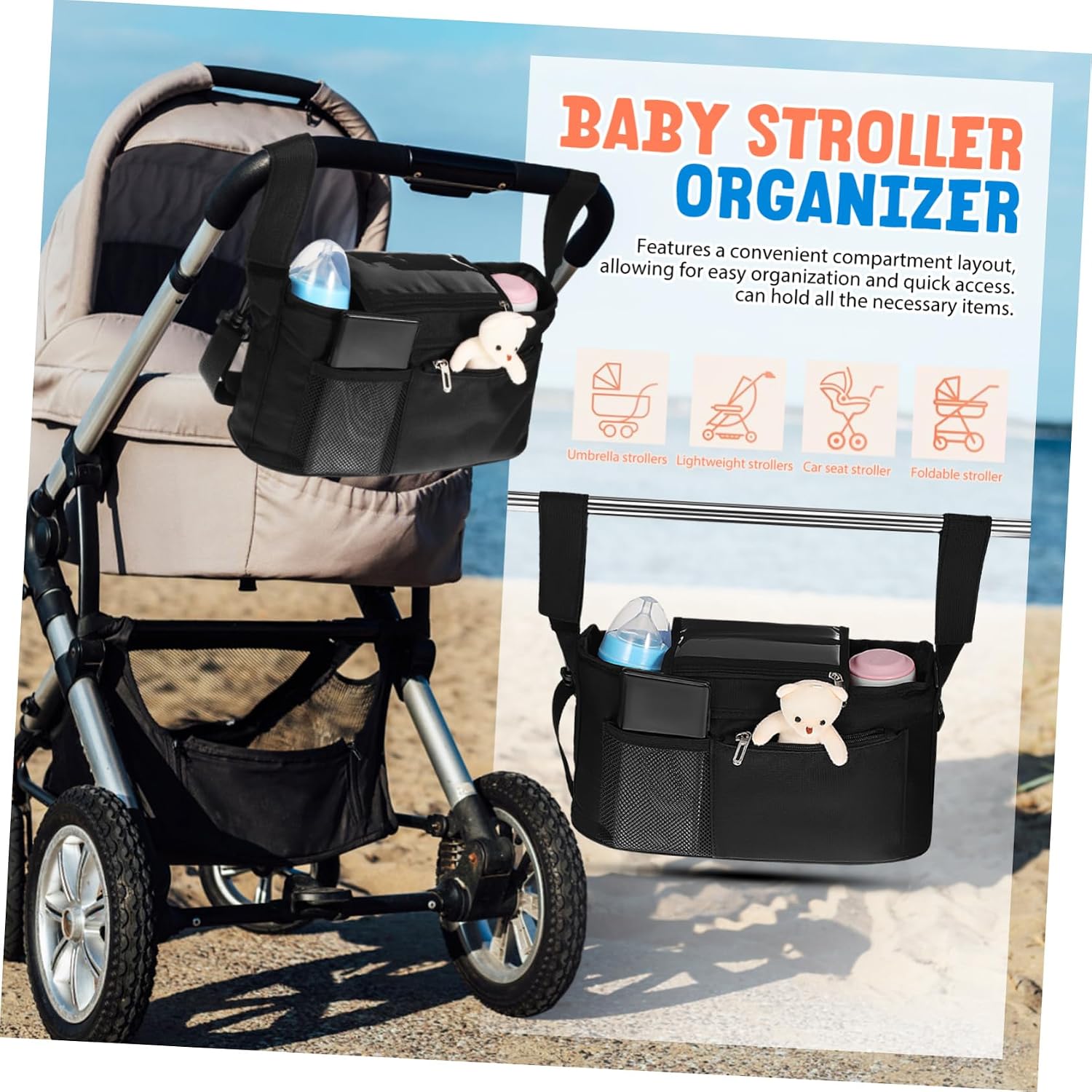 Milisten Stroller Organizer Diaper Caddy Stroller Storage Attachment Multi-pocket Portable Tote Bag