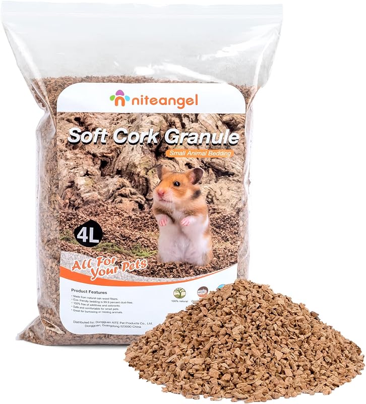 Forração de Cortiça Natural para Hamsters Niteangel, Granulado de Carvalho de 2–3 mm, Baixa Poeira, 4 L