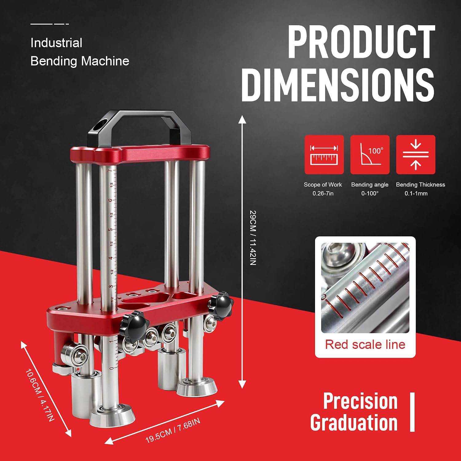 2 Station Sheet Metal Bender Roller Tool for Metal Roofing, Handheld Bending Tool, Standing Seam & Bead Forming (0-100° Bend, 7mm-180mm Length, 0.2mm-1mm Thickness) (Red)