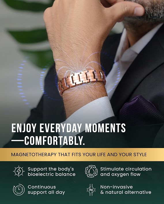 MagnetRX Magnetic Copper Bracelet for Men EllipseMAX 5X Strength 5,000 Gauss Magnets Designed in USA & Patent Pending Premium Mens Copper Bracelet with Adjustable Length