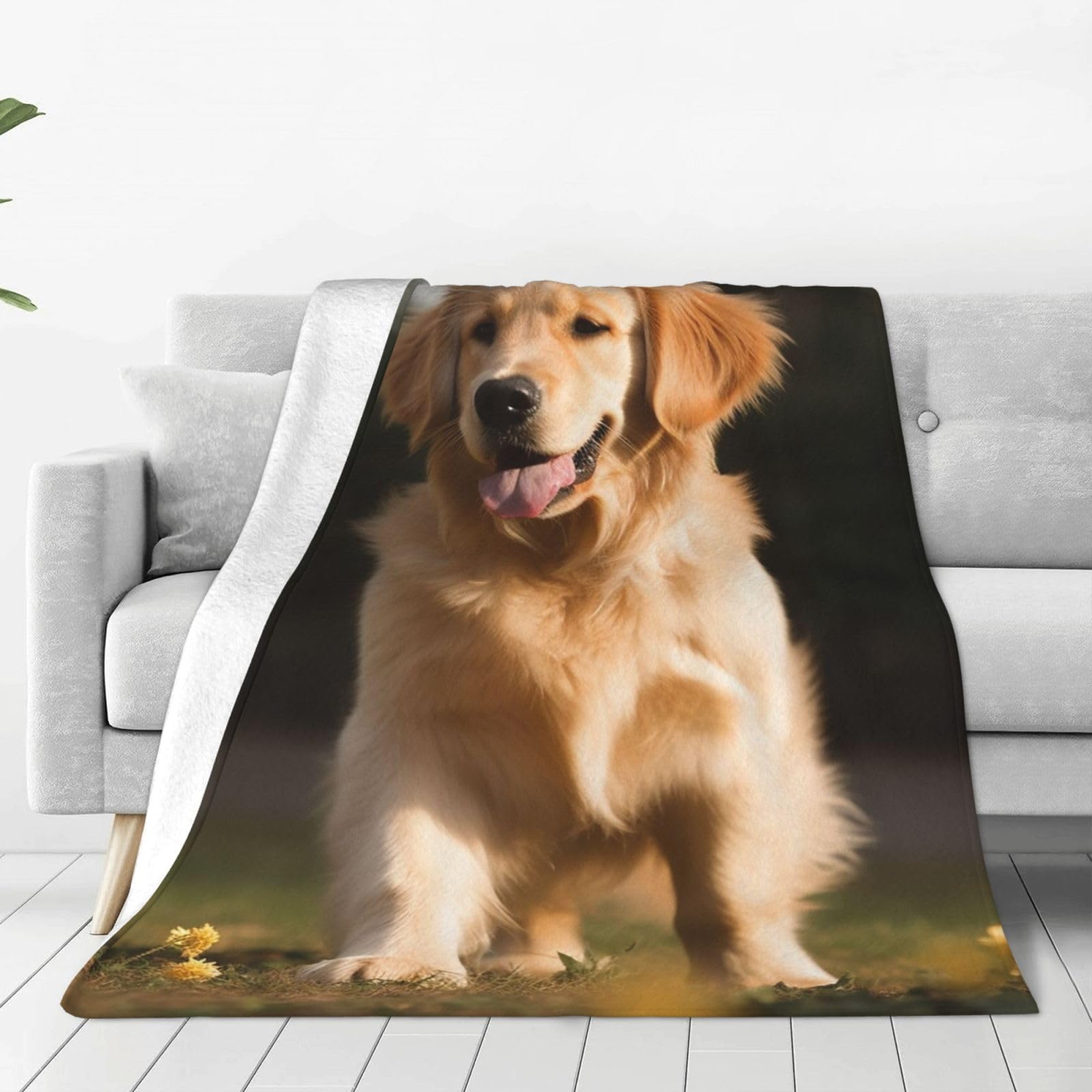 KLOPH Golden Retriever Dog Throw Blanket 50"x40" Flannel Fluffy Warm Blanket for Couch, Reversible Plush Blankets for Bed, Comfy Fuzzy Blanket for Sofa, Plush Lightweight-Blankets for All Season