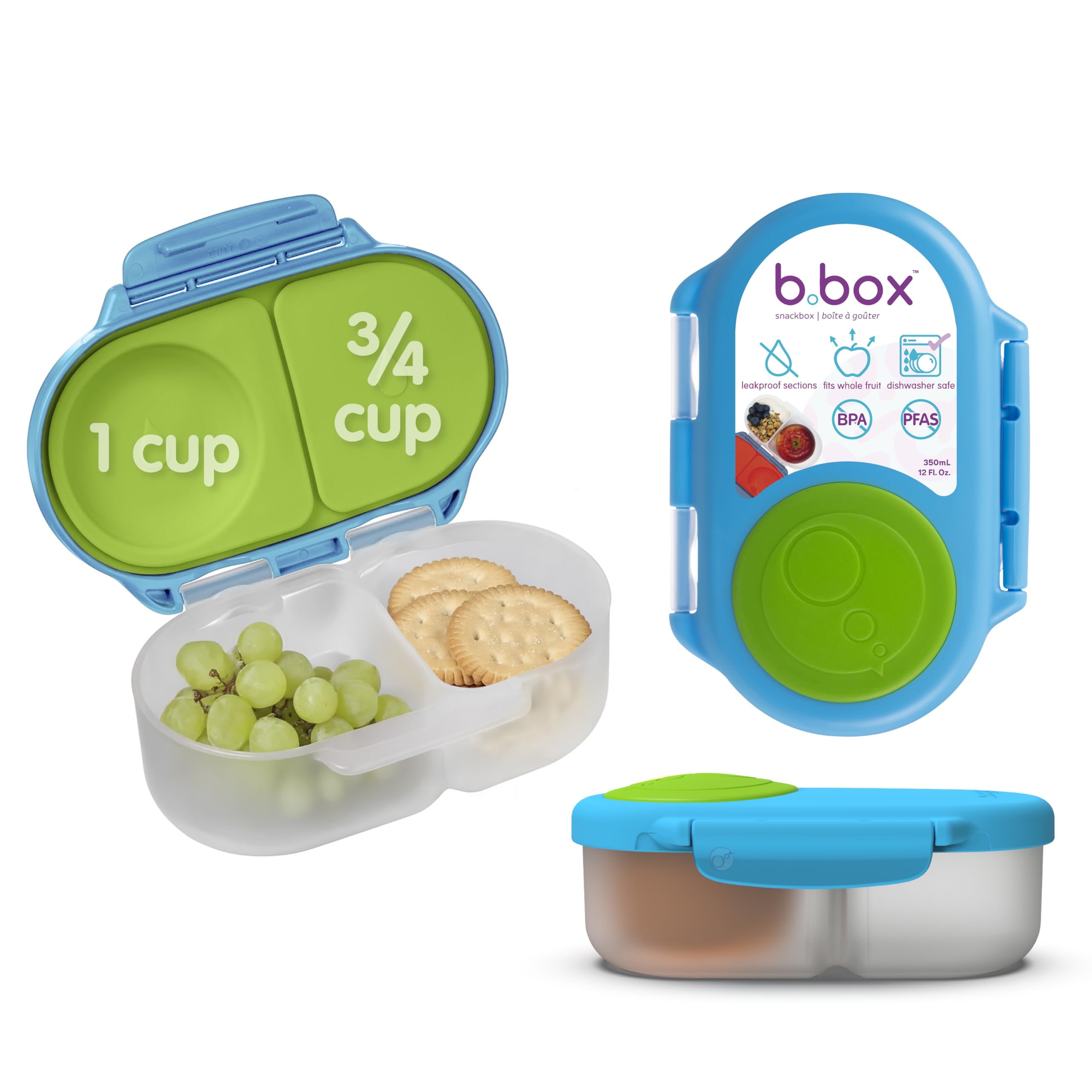 B.box Mini Lunch Box for Children With Compartments, Bento Box, 2 Leak-proof Sections, Space for Whole Fruit, BPA-Free