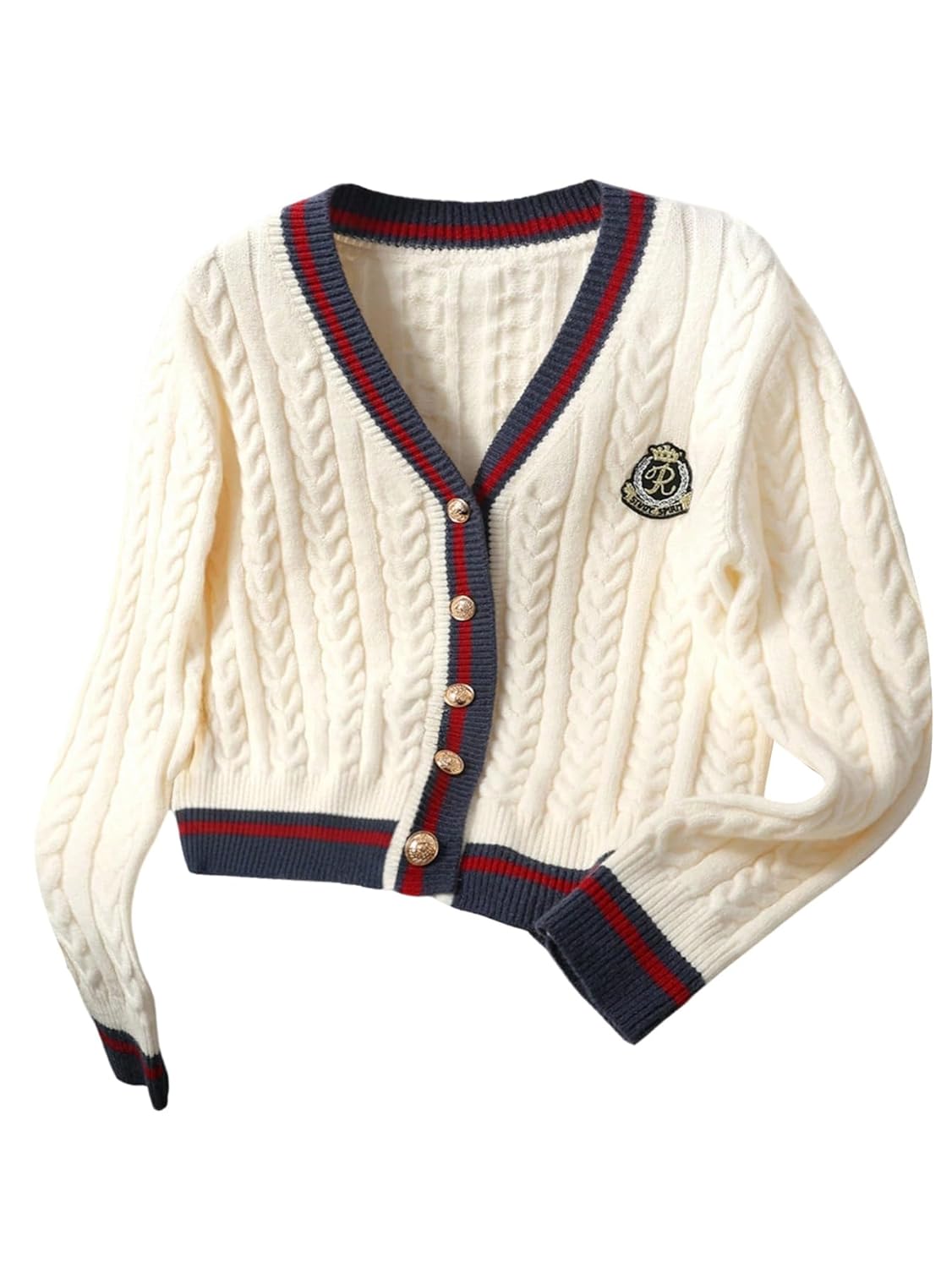 MakeMeChic Womens Cable Knit Cardigan Button Down Long Sleeve Preppy Sweater
