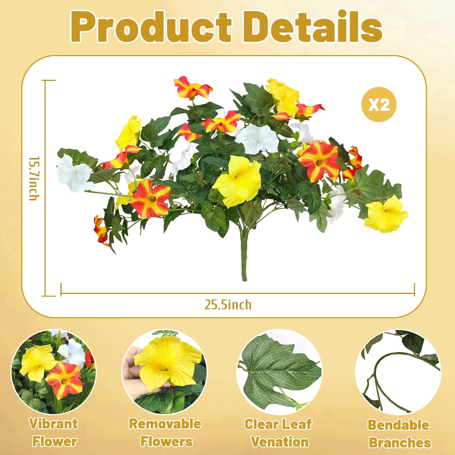 Artificial Flowers Plants for Outdoors, 6PCS UV Resistant Faux Flowers Outdoor Plants, Fake Petunias Silk Flowers for Garden Balcony Yard Porch Decor (Yellow Orange White)