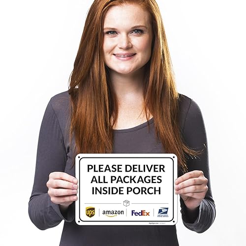Vista 179 de Cartel de entrega del paquete, letrero de instrucciones de entrega, 10 x 7 pulgadas, aluminio 040 libre de óxido, resistente a la decoloración