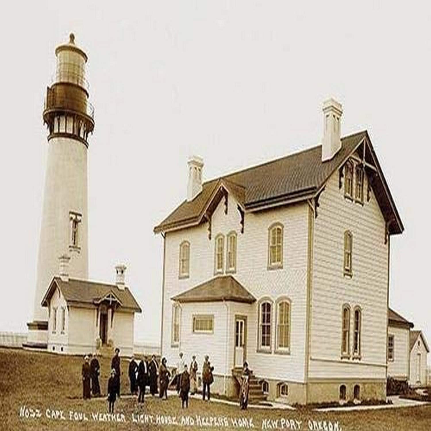Picture on this vintage photograph postcard is the Cape Foulweather lighthouse and keepers home in New Port Oregon This structure at 93 feet tall is the tallest light house in Oregon and was built fr
