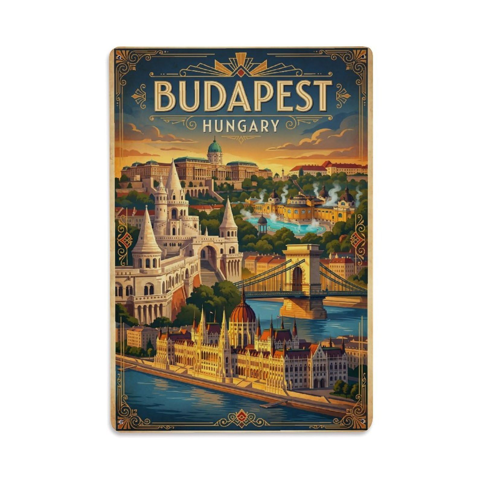 Vintage Travel Hungary Budapest Metal Tin Sign