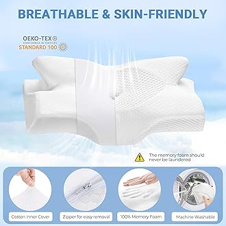 Elviros Cervical Memory Foam Pillows for Neck and Shoulder Pain, Ergonomic Orthopedic Sleeping Support Pillow for Side Sleepers, Back and Stomach Sleepers (Soft)
