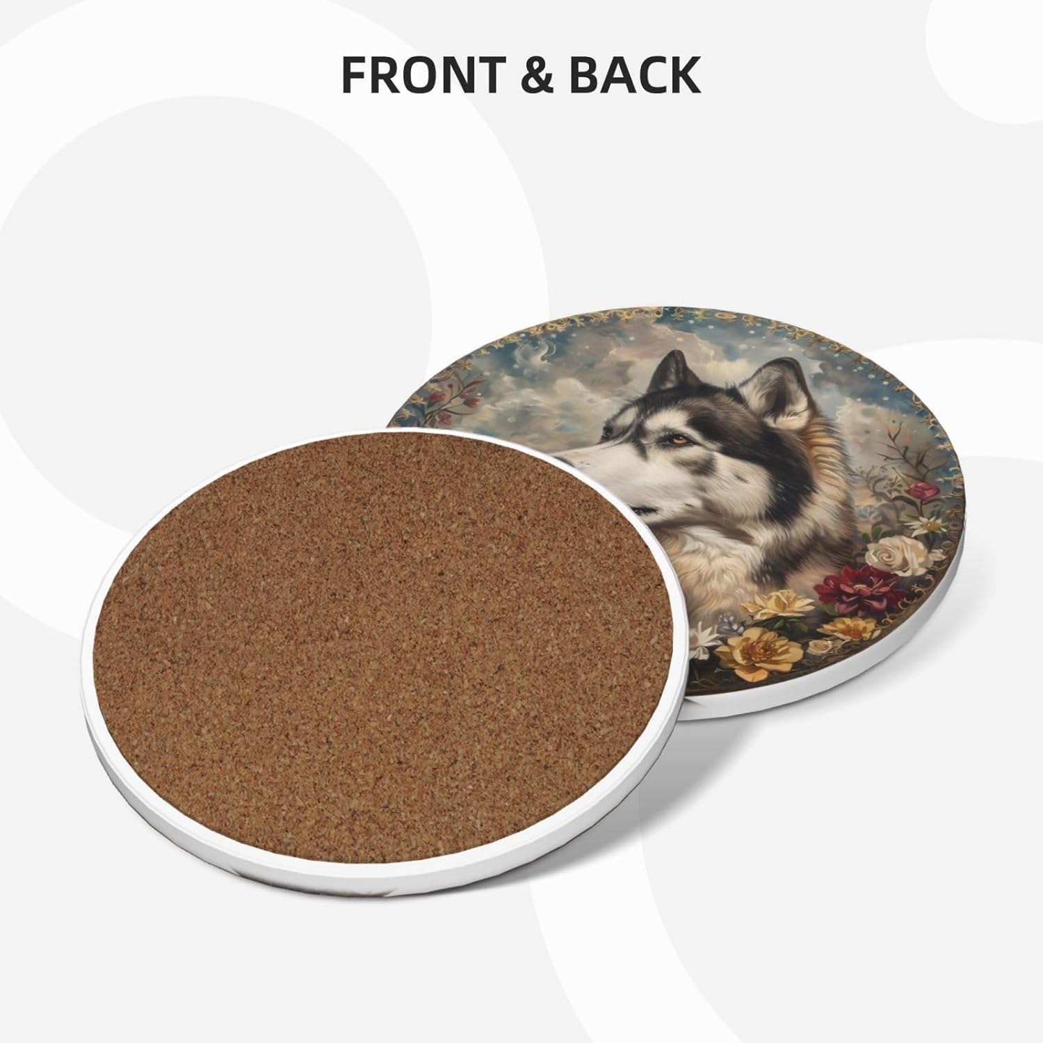 Alaskan Malamute Elegant Cool Outdoor Table Wine Cup Coasters Set of 4 Kit, Art Decal Round Drinks Tea Coasters for Living Bedroom Patio Bar Dining Glass Or Wooden Coffee Table Office Desk