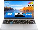 Auusda 15.6" Ordinateur portable argent PC, 8GB RAM 256GB SSD, Clavier rétroéclairé, Capteur d'empreintes digitales, USB 3,0*2, jusqu'à 8TB Stockage, gagner 11 Pro Compatible, 6000mAh, N5100 Quad-Core, idéal pour les bureaux légers & Clavier rétroéclairé, Capteur d'empreinte digitale, USB 3,0*2