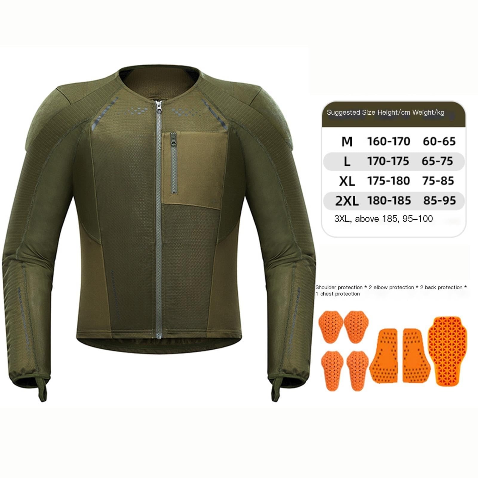 Chaqueta De Moto De Malla Equipo De Protección Extraíble/con Cinta Reflectante Chaqueta De Equitación De Alta Visibilidad Con Protección for Hombre(Green,XXL)
