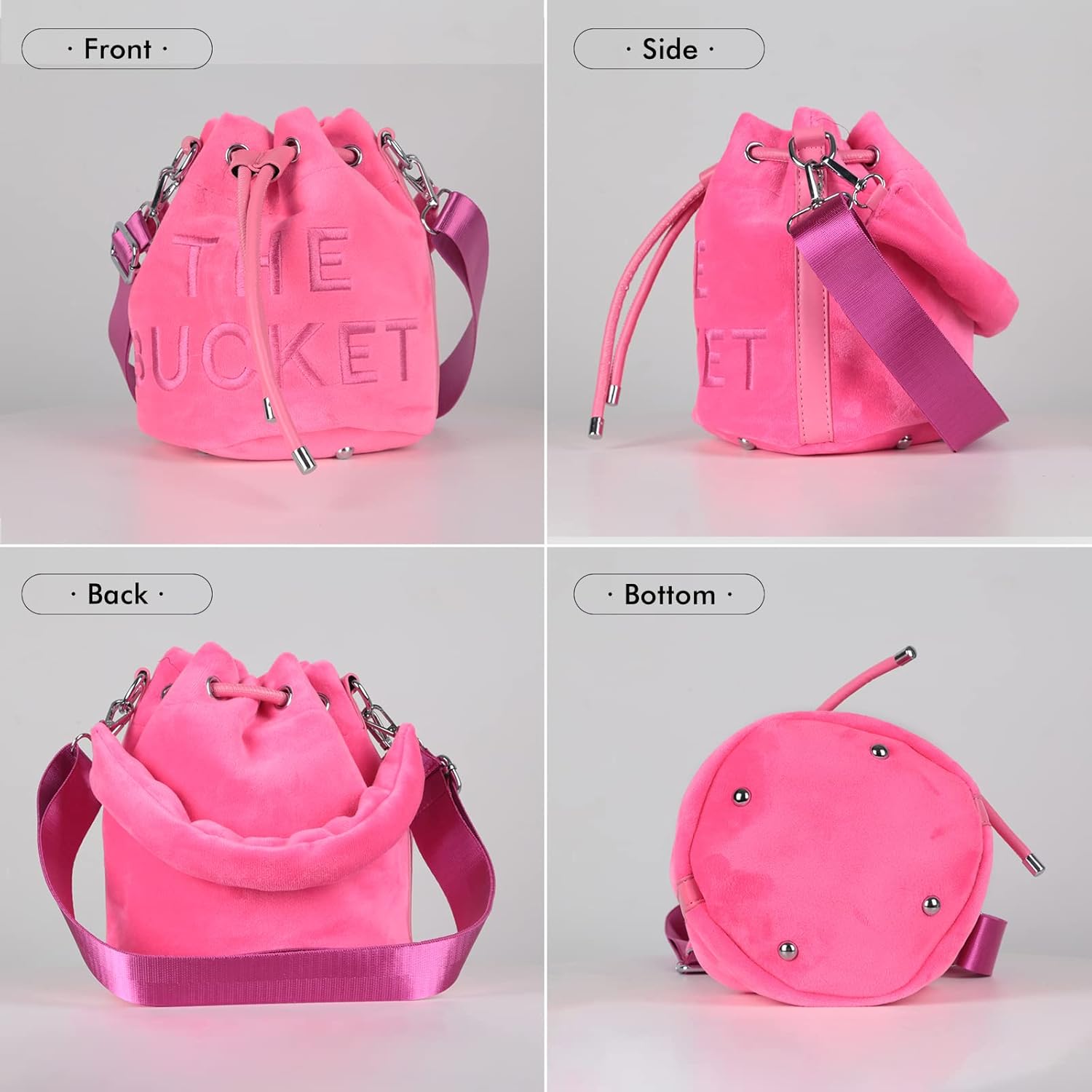 JQAliMOVV Mini Crossbody Bucket Bags for Women Trendy Velvet Bucket Purse Hobo Drawstring Handbags - Image 6