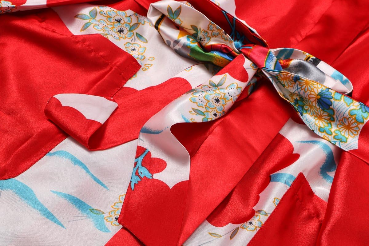 Women's Plus Size Floral Robes Long Satin Kimonos Bathrobes Patterned Long Silky Sleepwear Loungewear - Image 4